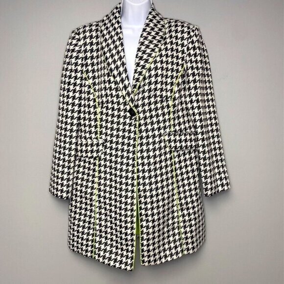 Vintage AS.HRO Houndstooth Neon Green Women's Retro Peacoat Jacket Size 16 - Picture 1 of 7